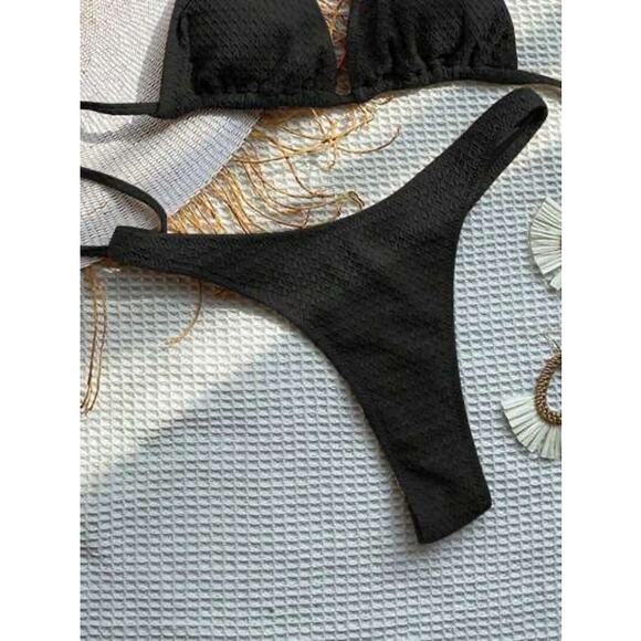 SHEIN Swim Summer Beach Plain Black Thong Bikini Bottom Large - Picture 4 of 7